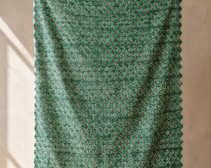 Sage Green Floral Cotton Throw Blanket – Boho Sofa Throw, Farmhouse Bedspread "Hand Block Print"