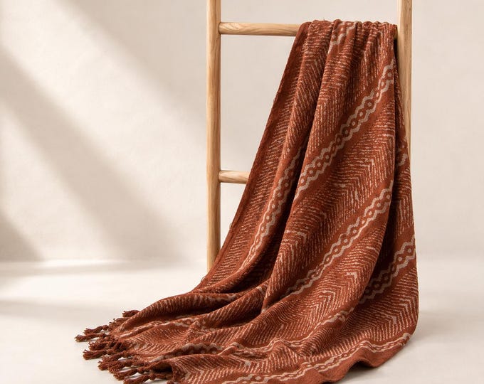 Hand Block Print Cotton Throw Blanket with Tassels – Boho Farmhouse Sofa Cover