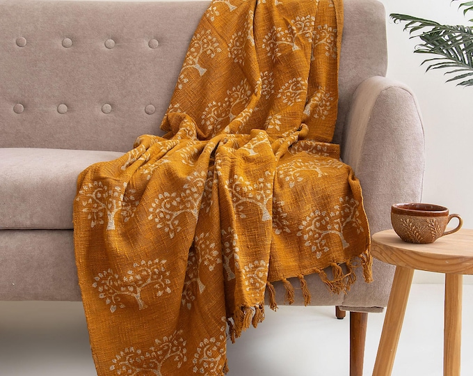Handmade Burnt Orange Throw : Block Print Process