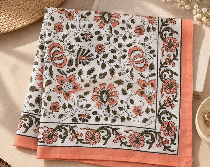 Hand Block Print Floral Cotton Bandana - Paisley  Hair Scarf "Hair accessory"