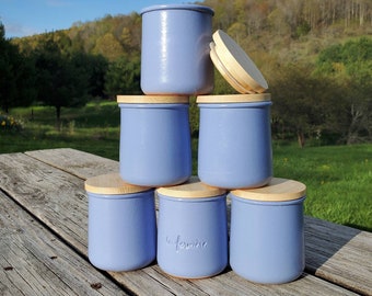 Periwinkle La Fermiere recycled yogurt jars with Lids!! Set of 6