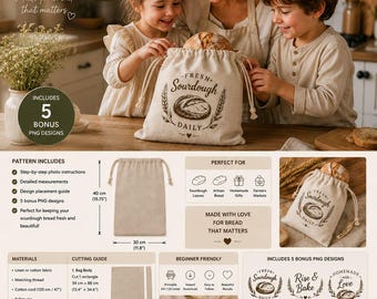 Bread bag sewing pattern Tutorial + 5 Bonus PNG Designs