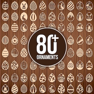 Paquete SVG de adornos de huevos de Pascua: archivos SVG cortados con láser de Pascua, adornos de conejito SVG, percha de Pascua, etiquetas para huevos de Pascua, corte láser CNC
