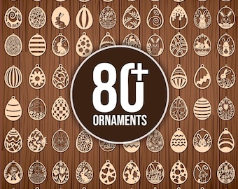 Paquete SVG de adornos de huevos de Pascua: archivos SVG cortados con láser de Pascua, adornos de conejito SVG, percha de Pascua, etiquetas para huevos de Pascua, corte láser CNC