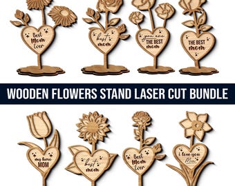 Paquete de soporte de flores de madera cortado con láser, regalo para el Día de la Madre, rosa cortada con láser Svg, flores cortadas con láser, flores para el Día de la Madre, Glowforge y CNC listo