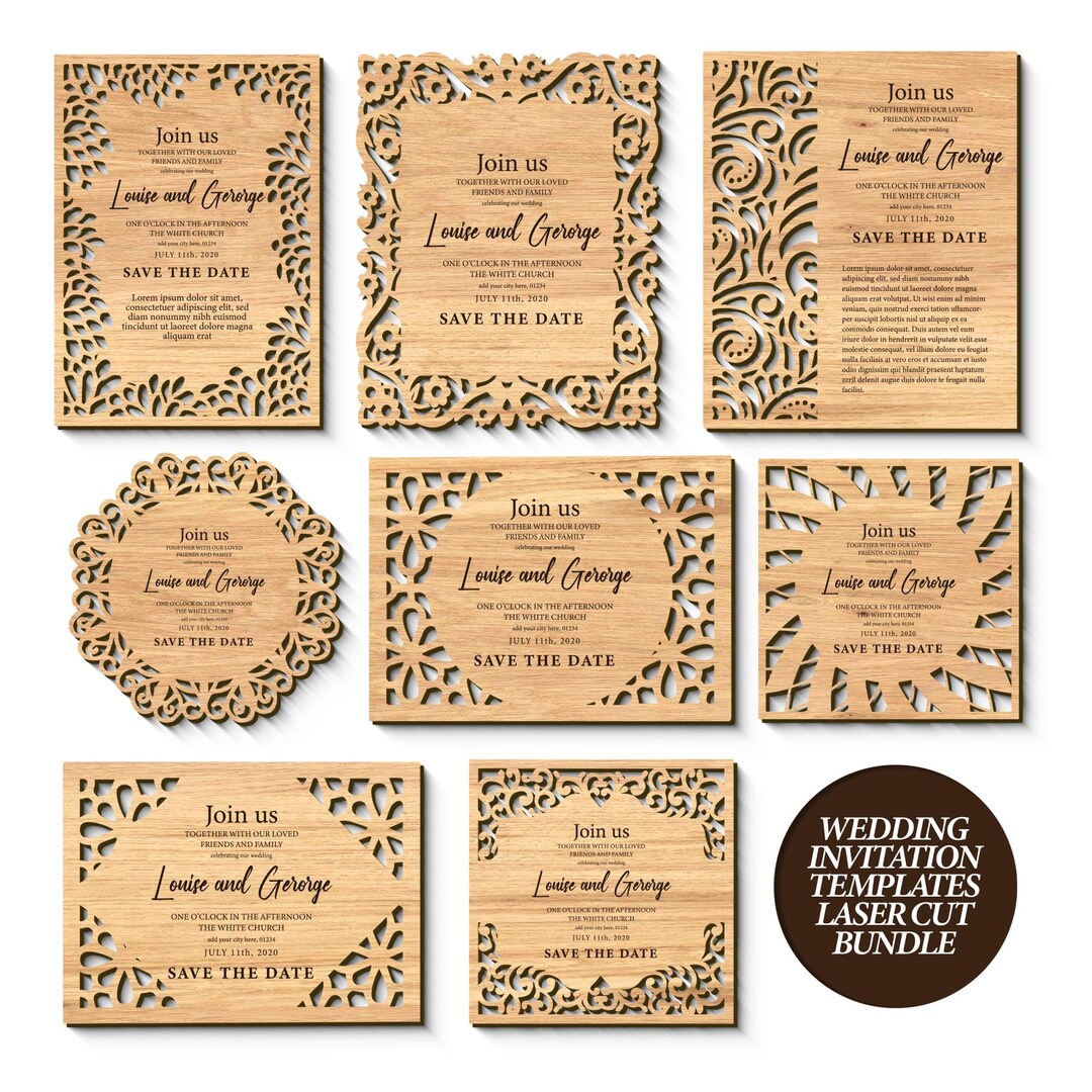 Laser Cut Wedding Invitation SVG Files, Wooden Invitations Cutting File ...