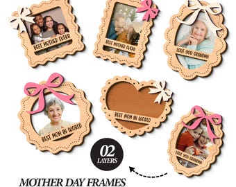 Paquete de archivos SVG para marcos de fotos del Día de la Madre, diseños de grabado en madera cortados con láser, regalo DIY para mamá, conjunto de archivos SVG para marcos de madera, regalo SVG para mamá, decoración SVG para mamá