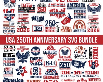 Paquete de archivos SVG del 250 aniversario de EE. UU., diseños PNG patrióticos, 250 años de Estados Unidos (1776-2026), Día de la Independencia "We The People" (Nosotros, el pueblo) para Cricut