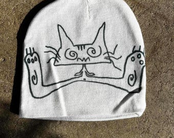 Handmade Cat Beanie: 8" Unisex Knit Winter Hat – Emo Grunge Style