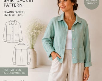 Oversized Leinen Jacke Schnittmuster | Minimalistische Shirt-Jacke (PDF Download)