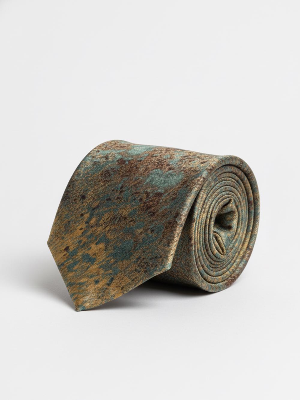 Handmade Blue Art Silk Tie with Golden & Red Patch Work
