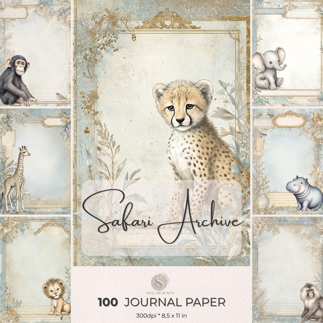 Safari Archive Junk Journal Pages, Vintage Safari Animal Printable ...