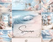 Seascape Junk Journal Pages Background, Sand and Sea Collage Printable, Ocean Junk Journal Kit, Beach Journal Paper, Summer Background