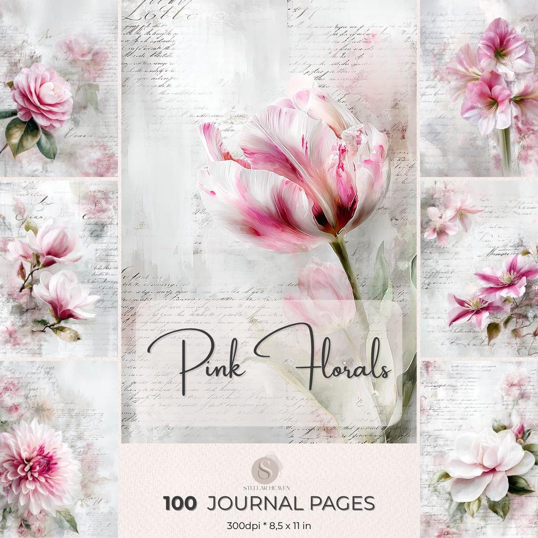 Pink Florals Junk Journal Pages, Soft Floral Printable Papers ...