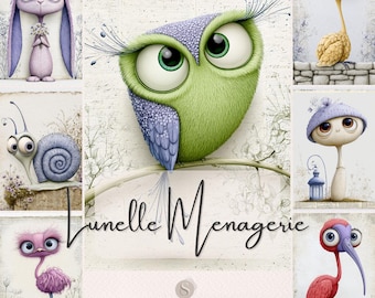 Lunelle Menagerie Junk Journal Pages, Whimsical Bird Printable Papers, Cute Animal Storybook Digital Download