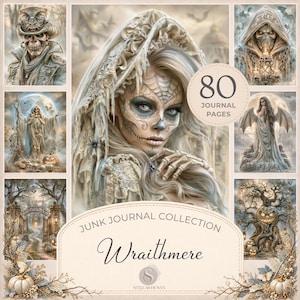 Wraithmere Junk Journal Pages, Gothic Ghost Bride Printable Paper, Ivory Halloween Scrapbook Kit Digital Download