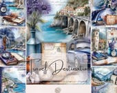 Travel Junk Journal Pages, Travel Destinations Printable Kit, Vintage Travel Scrapbook Paper, Wanderlust Ephemera, Coastal Journal Pages