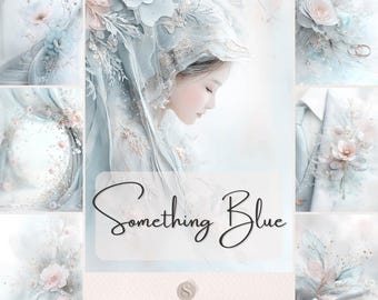 Pagine per junk journal "Something Blue", kit stampabile per matrimoni, carte romantiche per album di ritagli nuziali, delicate decorazioni floreali.