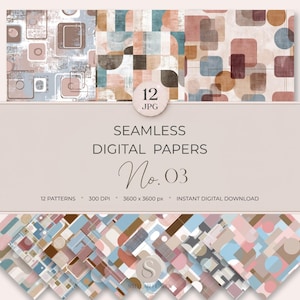 Seamless Digital Papers No. 03, Retro Geometric Printable Pattern Pack, Abstract Scrapbook Paper