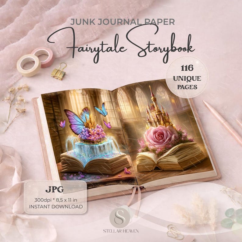 Fairytale Storybook Junk Journal Pages, Magical Castle Printable Papers ...