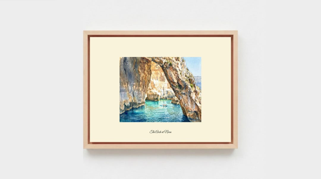 Mediterranean Arch Sea Cave Watercolor Print | Boat Grotto Art (digital ...
