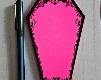 Pink Cathedral Coffin Notepad Goth Stationery Aesthetic Dark Art Hand Cut Casket Paper Fantasy Unlit Tome