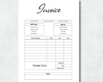Minimalist Invoice Template | Canva Editable Form | Small Business Invoice Form | Billing Invoice | Instant Download