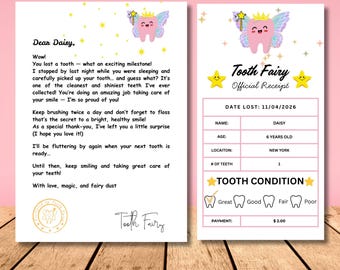 Tooth Fairy Letter | First Tooth Lost Certificate | Cute Kids Tooth Fairy Letter | Mini Tooth Fairy Receipt | Instant Download