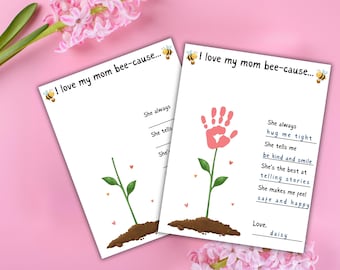 Mother's Day Handprint Flower, Kids Printable Handprint Art, Hand print Craft for Mom, DIY Keepsake Gift from Kids, Preschool Activity,