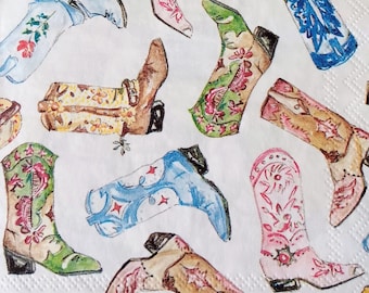 2 Individual Cowboy boots Cocktail Napkins For Decopauge