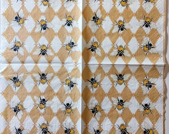 2 tovaglioli da cocktail individuali McKenzie Childs Queen Bee per decoupage