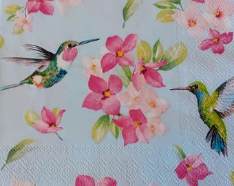 2 Individual Hummingbird Luncheon Napkins For Decopauge