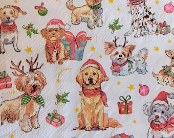 2 Individual Christmas Pups Cocktail Napkins For Decopauge