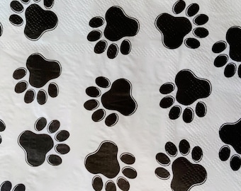 2 servilletas de almuerzo con estampado de huellas de patas para decoración.