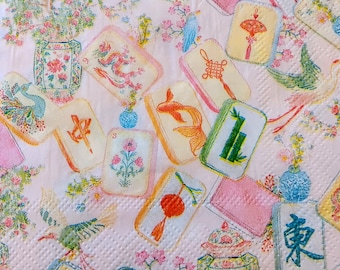 2 servilletas individuales de cóctel Mahjong para decoración