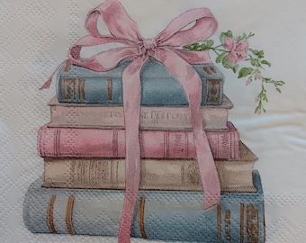 2 Individual Floral books Cocktail Napkins For Decopauge