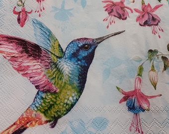 2 Individual Hummingbird Cocktail Napkins For Decopauge