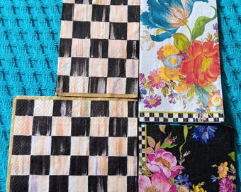 Mckenzie Childs Bundel van 4 diverse servetten voor decoupage