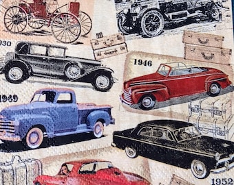 2 servilletas individuales de cóctel con diseño de coches clásicos para decoración.
