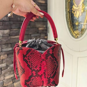 Real Python Red Handbag : Leather top handle bag