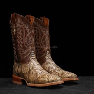 Echt Python Beige Cowboy Boots: Leder Hohe Stiefel