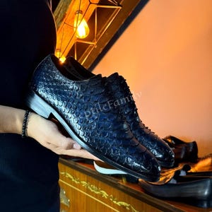 Real Dragon Python Navy Loafers : Leather Oxford Shoes