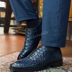 Real Dragon Python Navy Loafers : Leather Oxford Shoes