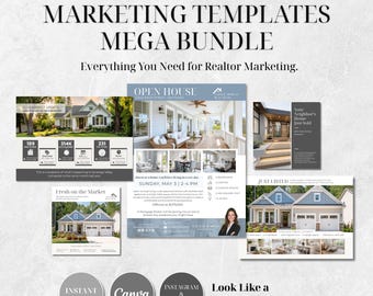 144 Real Estate Marketing Templates | Realtor Canva Mega Bundle | Flyers, Postcards & Social Media