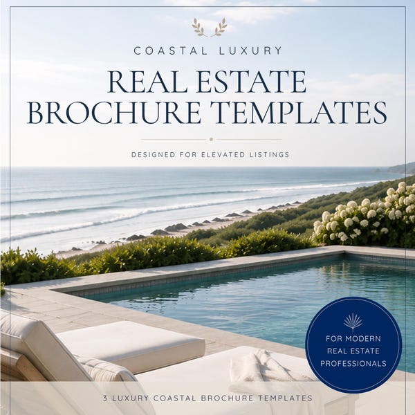 Luxury Real Estate Brochure Templates for Canva | Coastal Realtor Marketing Kit | Waterfront Listing Brochures | Editable Luxury Templates