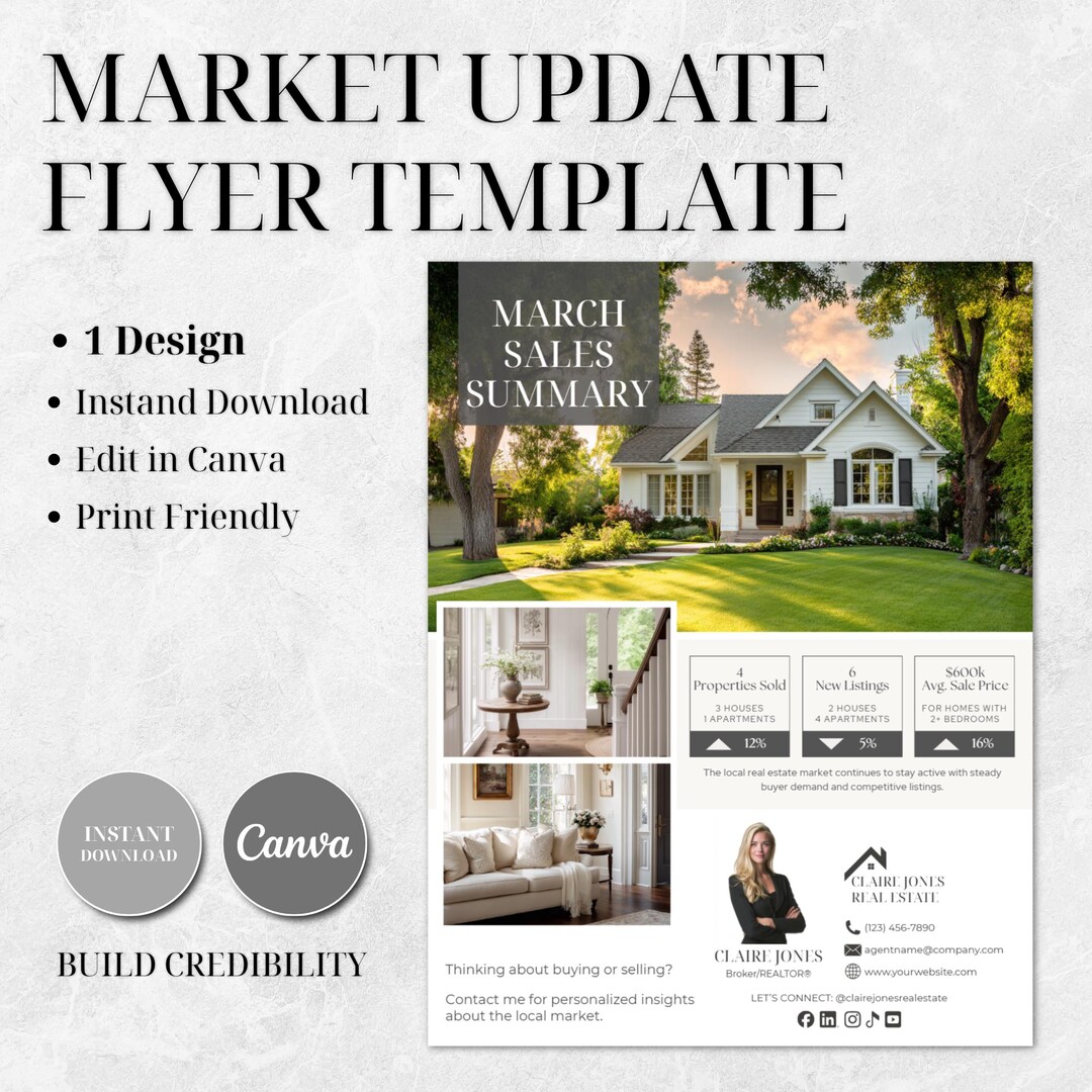 Market Update Flyer Template, Editable Canva Real Estate Flyer, Realtor ...