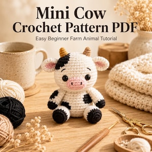 Schema Uncinetto Mini Mucca PDF | Amigurumi Animale della Fattoria | Tutorial Facile Download Digitale