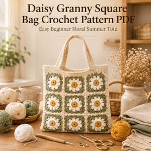 Molde Bolsa Daisy Granny Square PDF | Bolsa Floral de Verão | Tutorial Crochet Iniciante Download Digita