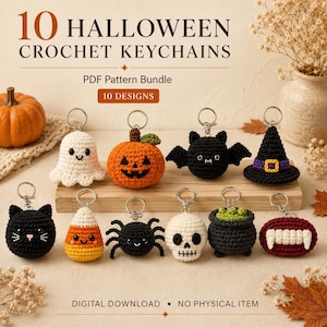 Halloween Sleutelhanger Haakpatronen Bundel PDF | Mini Spooky Amigurumi Tasbedels | Digitale Download