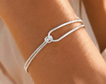 Bracciale a catena in argento, gioiello delicato da donna, minimalista, a spirale regolabile, festa della mamma, matrimonio, regalo per lei, estate, 925, elegante